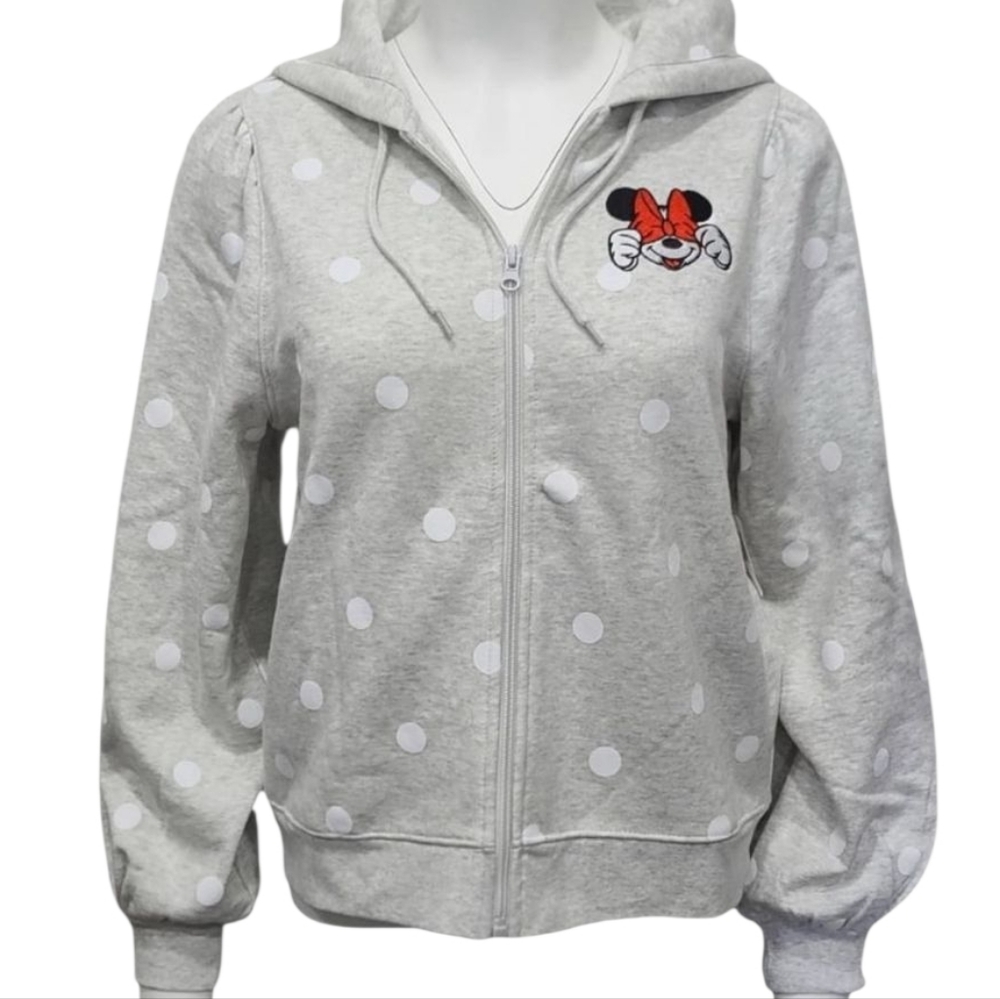 Disney Light Gray Polka Dot Minnie Zip Hoodie Jacket